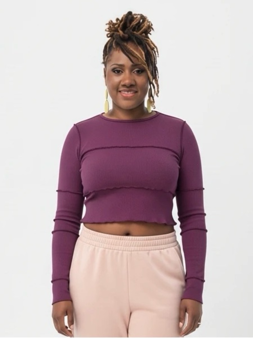 Urban Outfitters Plum Long-Sleeve Ribbed Crop Top